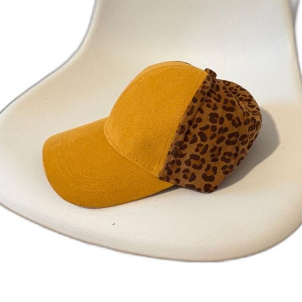 NWT Leopard Mustard Yellow Baseball Cap Trucker Hat Adjustable Y2K Streetwear